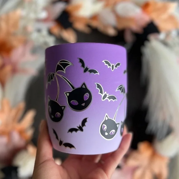 ✨NEW👻Cobwebs and Cauldrons Purple Soft Touch Cherry Bats Halloween Mug💜 - Picture 6 of 7